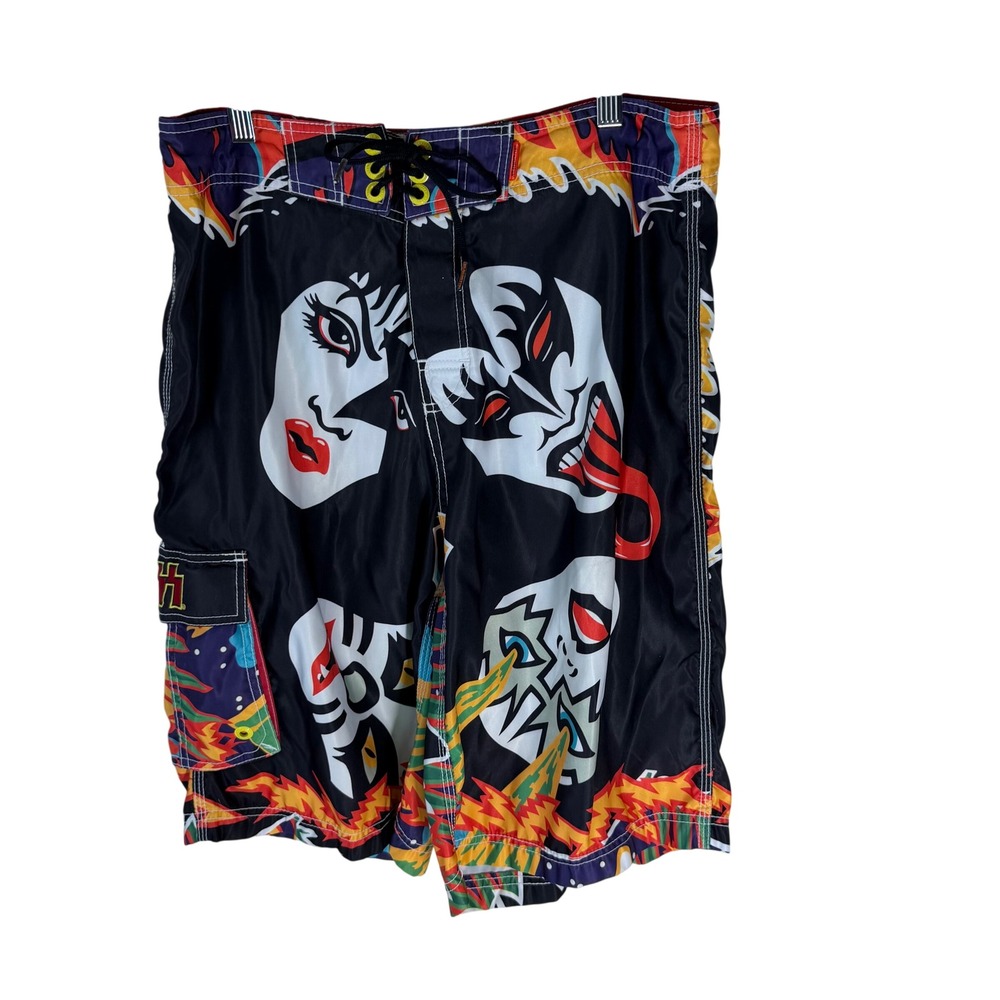 Dragonfly VTG KISS Band Board Short Mens 32 Black Logo Print Graphic Swim Trunks